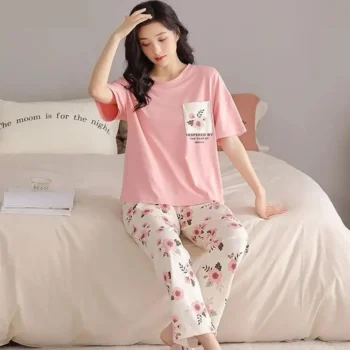 Cute Printed Cotton Nightwear Two-Piece Set