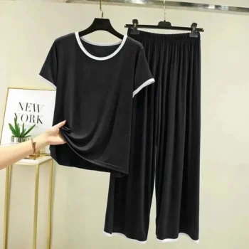 Minimal Contrast Edge Nightwear Two-Piece Set